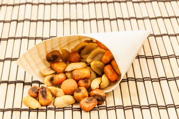 Roasted hazelnuts in a cone