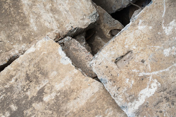 Heap of the damaged concrete blocks