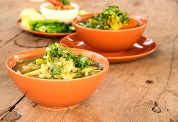 bamboo shoot curry on wooden table.Thai style cuisine.