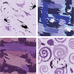 Set of seamless pattern with blots and ink splashes. Abstract ba
