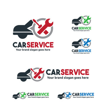 Car Service Logo, Car fix with Wrench and screw driver symbol