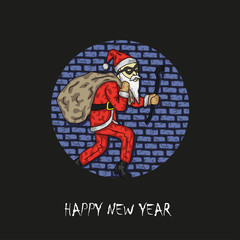 Cute doodle for Happy New Year. Bad Santa. Thief. Doodle. Isolated.