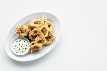 fried calamari squid rings with aioli garlic sauce