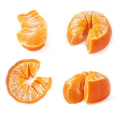 Line of fresh juicys tangerines fruit isolated over the white background