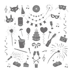 Party and celebration elements. Doodle set. Isolated