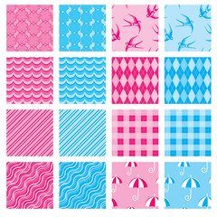 Set of fabric textures in pink and blue colors - seamless patter