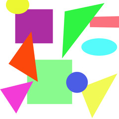 геометрические фигуры разноцветные треугольники, квадраты круги на белом фоне