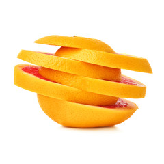Fototapeta na wymiar Fresh grapefruit cut in slices isolated over the white background
