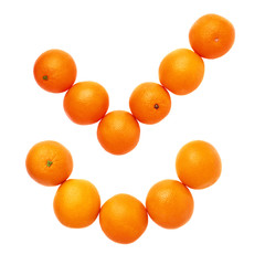 Yes tick mark made of multiple oranges isolated over the white background, set of different compositions