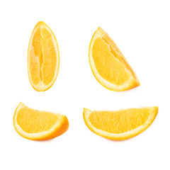 Slice section of orange isolated over the white background, set of different foreshortenings