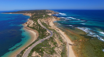 Fototapeta na wymiar Fort Nepean road as seen from helicopter, Australia
