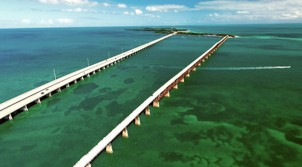 Fototapeta na wymiar Bahia Honda State Park, old and new bridge, aerial view