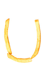 U alphabet letter from French fries on the white