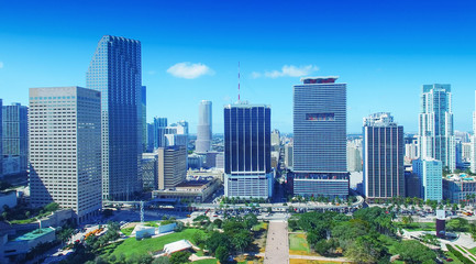 Downtown Miami skyline, beautiful aerial view on a sunny day