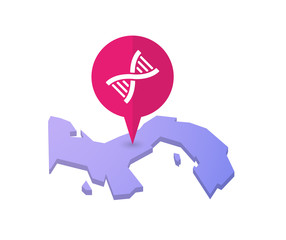 Map of Panama with a map marker and a DNA sign