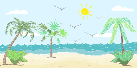 Fototapeta na wymiar Palm trees and sunny beach