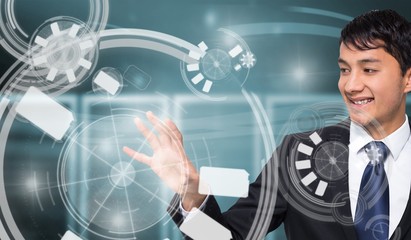 Composite image of smiling businessman touching