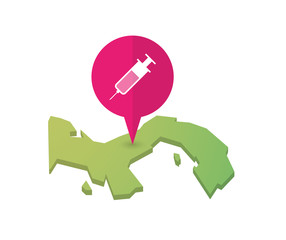 Map of Panama with a map marker and a syringe