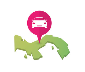 Map of Panama with a map marker and a car