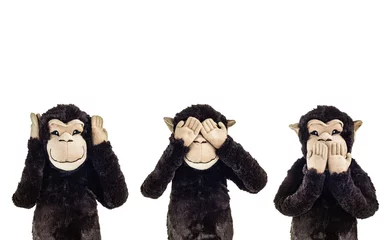 Papier Peint photo Singe Three wise monkeys. See no evil, hear no evil, speak no evil cartoon monkeys