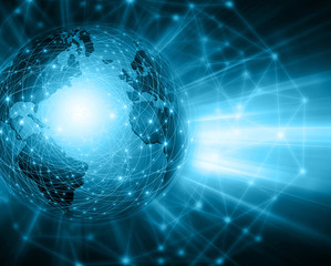 Best Internet Concept of global business. Globe, glowing lines on technological background. Electronics, Wi-Fi, rays, symbols Internet, television, mobile and satellite communications