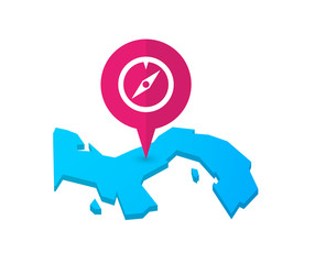 Map of Panama with a map marker and a compass