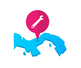 Map of Panama with a map marker and a spanner