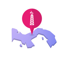 Map of Panama with a map marker and an oil tower