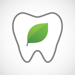Line art tooth icon with a green  leaf