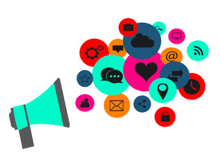 Flat social media icons with megaphone