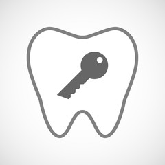 Line art tooth icon with a key