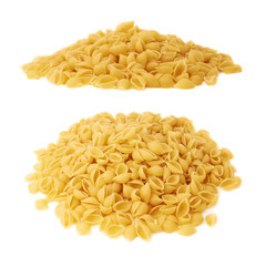 Pile of dry conchiglie pasta over isolated white background