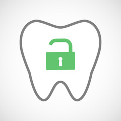 Line art tooth icon with an open lock pad