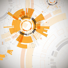 Abstract orange colored technological background with various te