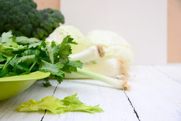 Celery , broccoli, cabbage green vegetables, vitamin full