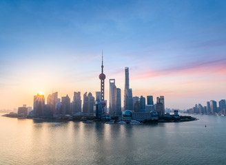 beautiful shanghai skyline in sunrise