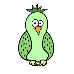 Cute cartoon green bird. Parrot.