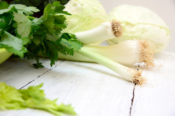Fototapeta premium Celery , broccoli, cabbage green vegetables, vitamin full