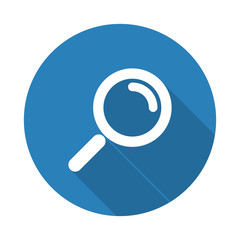 Flat white Magnifying Glass web icon with long drop shadow on bl