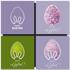 Happy Easter cards set with bunny ears