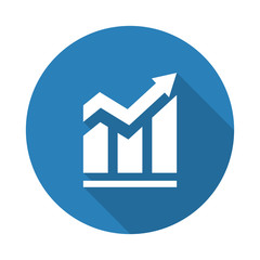 Flat white Trend web icon with long drop shadow on blue circle
