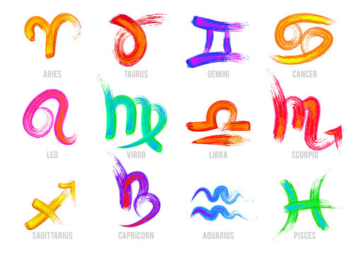 Set of hand drawn acrylic brush zodiac signs. Vector illustration EPS 10