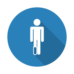 Flat white Foot web icon with long drop shadow on blue circle