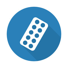 Flat white Tablet Strip web icon with long drop shadow on blue c