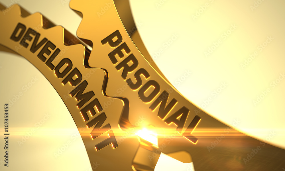 Poster personal development on mechanism of golden cog gears. personal development - concept. personal deve