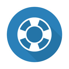 Fototapeta premium Flat white Life Buoy web icon with long drop shadow on blue circ