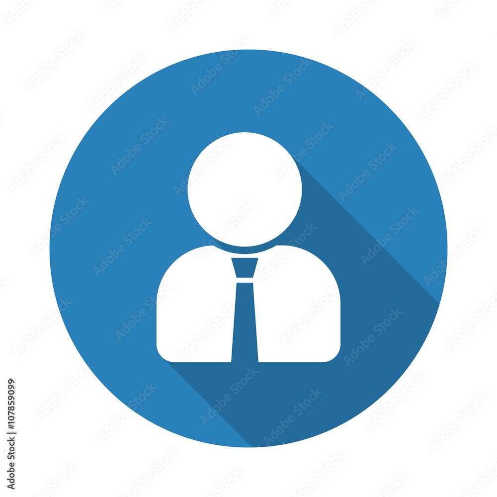 Wall mural flat white user profile web icon with long drop shadow on blue c