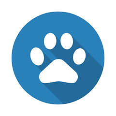 Fototapeta premium Flat white Paw Print web icon with long drop shadow on blue circ