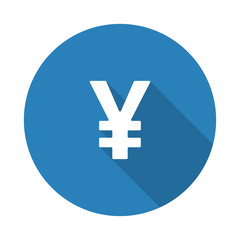 Obraz premium Flat white Yen web icon with long drop shadow on blue circle