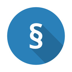 Flat white Paragraph web icon with long drop shadow on blue circ